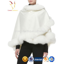 Lady Luxury Style Cashmere Shawl Scarf with Fox Fur Trim Custom Cashmere Shawl